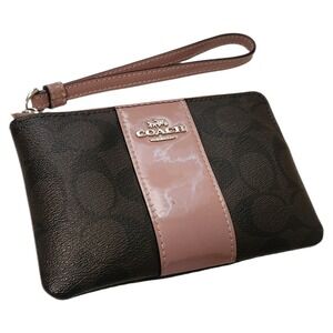 Coach Signature Corner Zip Wristlet Wallet Brown Dusty Rose F34650